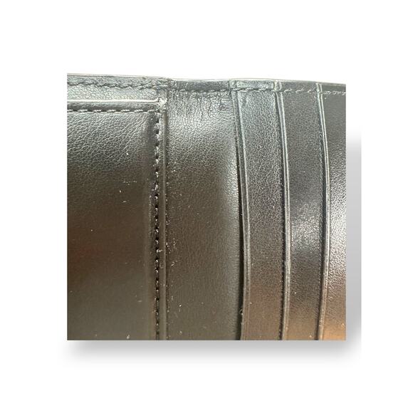 Coach Small Tri-Fold Wallet Black Leather & Signature Canvas Card Holder - Picture 13 of 13